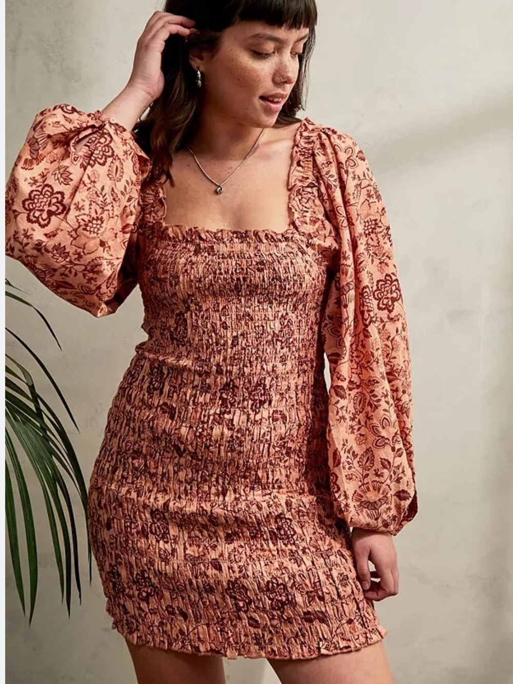 Free People Smock It to Me Mini Dress Apricot Floral Combo - Size XS